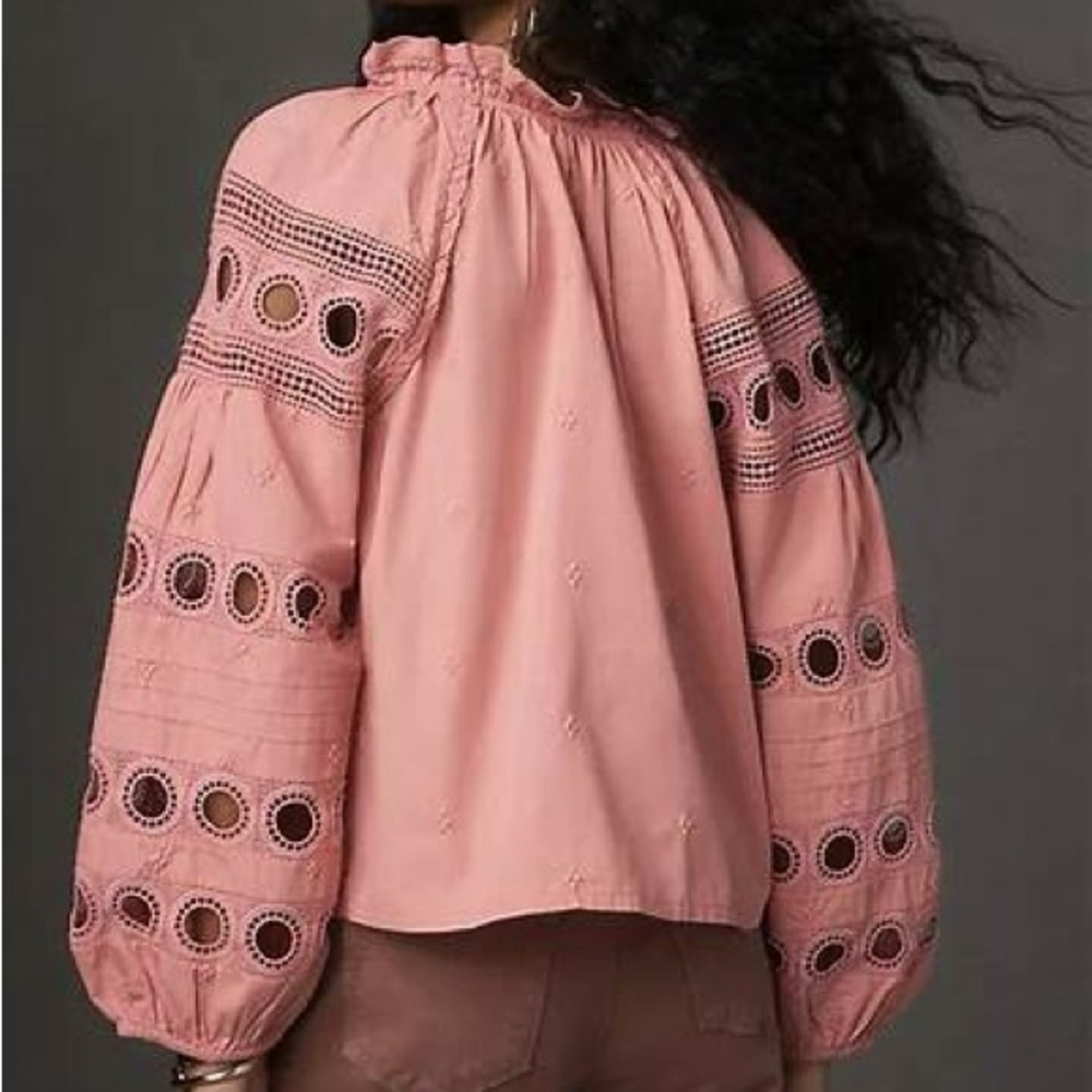 Anthropologie Pink Embroidered Blouse - Picture 2 of 2